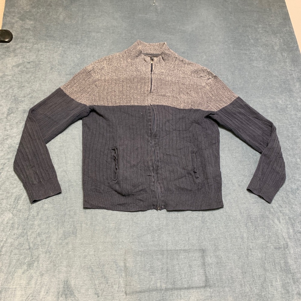 Alfani Cardigan Sweater Mens Medium Gray Cotton Full Zip Mock Neck Winter Warm